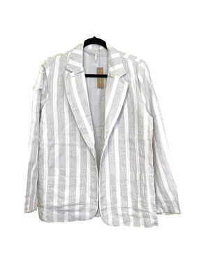 Revolve Hello Nite Striped Linen Open Blazer Size Small Gray White New